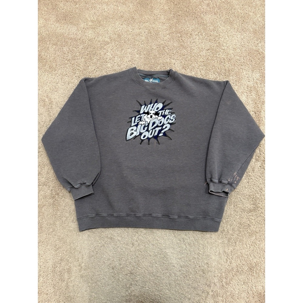 Vintage 90s Who Let the BIG DOGS out Men's XL Gray Crewneck Sweatshirt